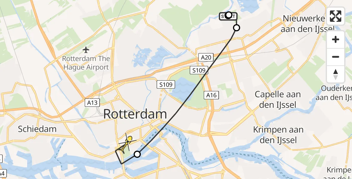 Routekaart van de vlucht: Lifeliner 2 naar Erasmus MC, Roestmos