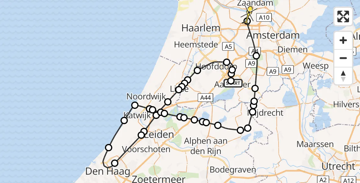 Routekaart van de vlucht: Lifeliner 1 naar Amsterdam Heliport, Aviolanda