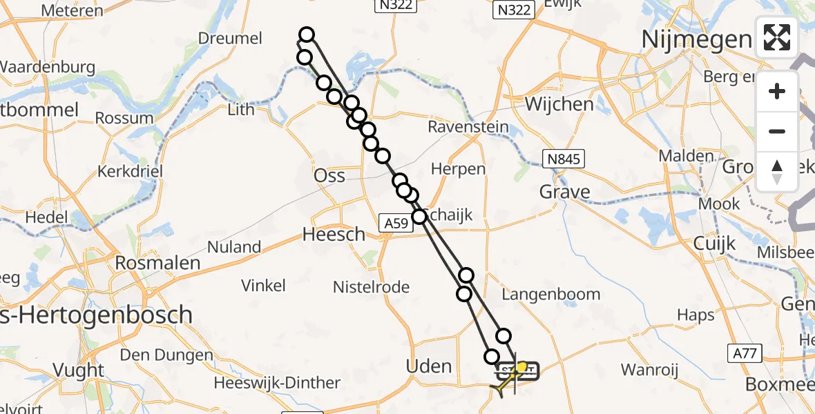 Routekaart van de vlucht: Lifeliner 3 naar Vliegbasis Volkel, Millsebaan