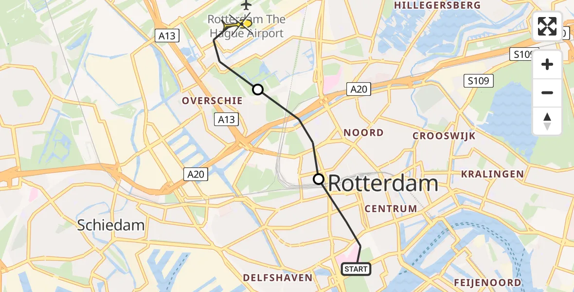 Routekaart van de vlucht: Lifeliner 2 naar Rotterdam The Hague Airport, Schimmelpenninckstraat