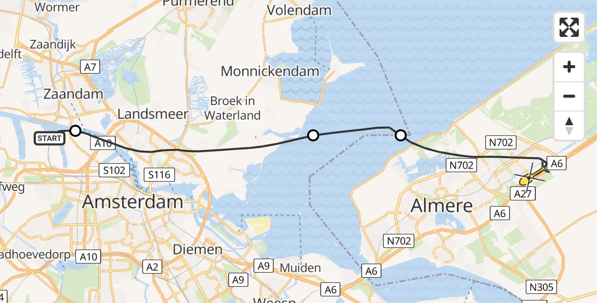 Routekaart van de vlucht: Lifeliner 1 naar Almere, Dukdalfweg