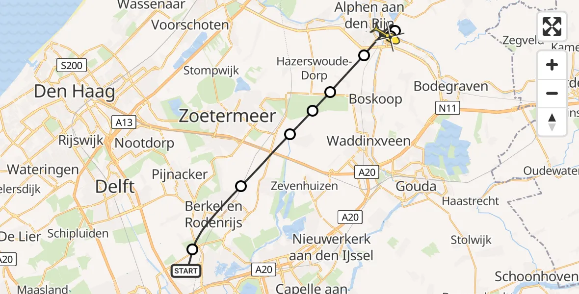Routekaart van de vlucht: Lifeliner 2 naar Alphen aan den Rijn, Bovendijk