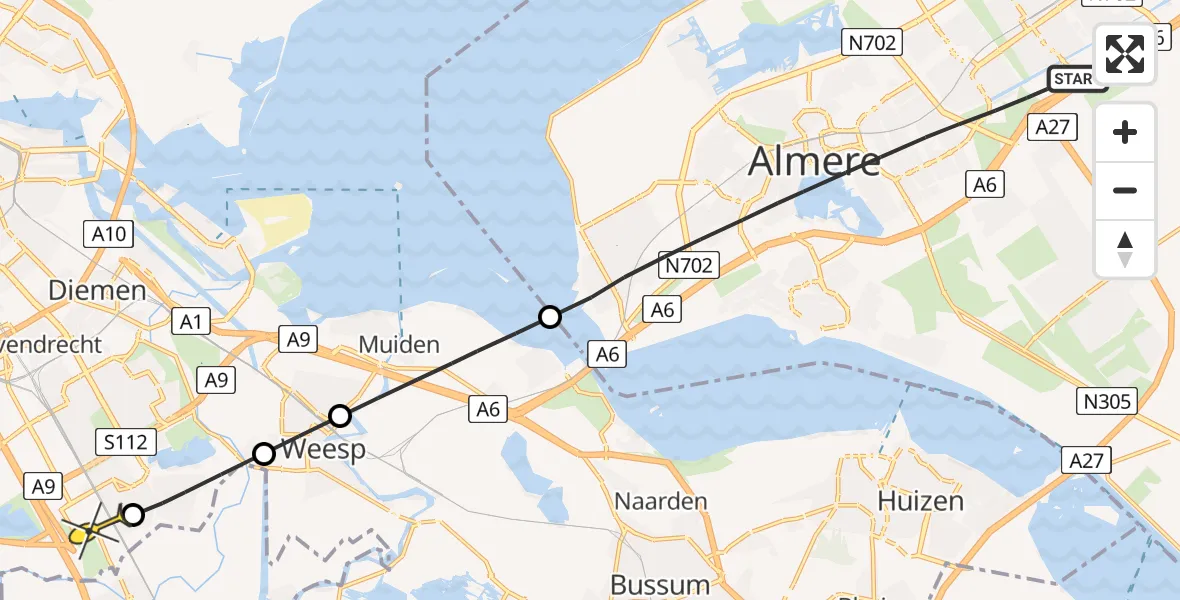 Routekaart van de vlucht: Lifeliner 1 naar Academisch Medisch Centrum (AMC), Victoria Regiapad