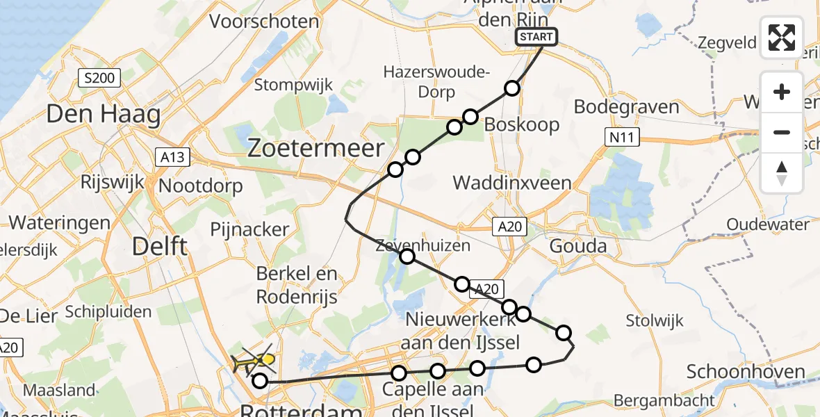 Routekaart van de vlucht: Lifeliner 2 naar Rotterdam The Hague Airport, J.C. Hoogendoornlaan