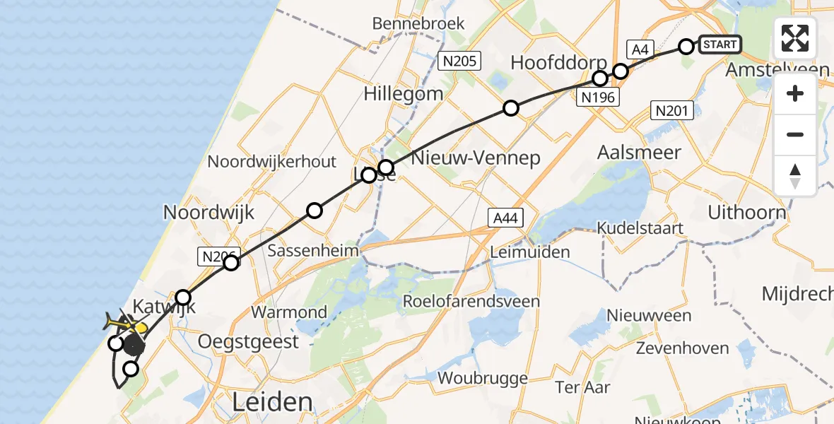 Routekaart van de vlucht: Politieheli naar Katwijk, Loevesteinse Randweg