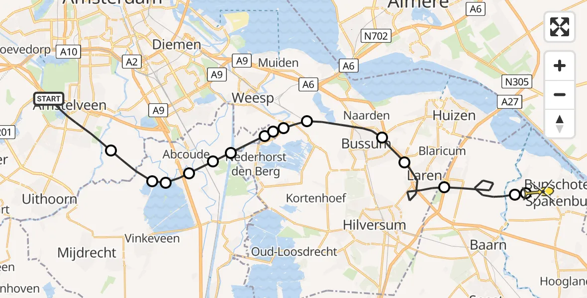 Routekaart van de vlucht: Politieheli naar Bunschoten-Spakenburg, Populierenlaan