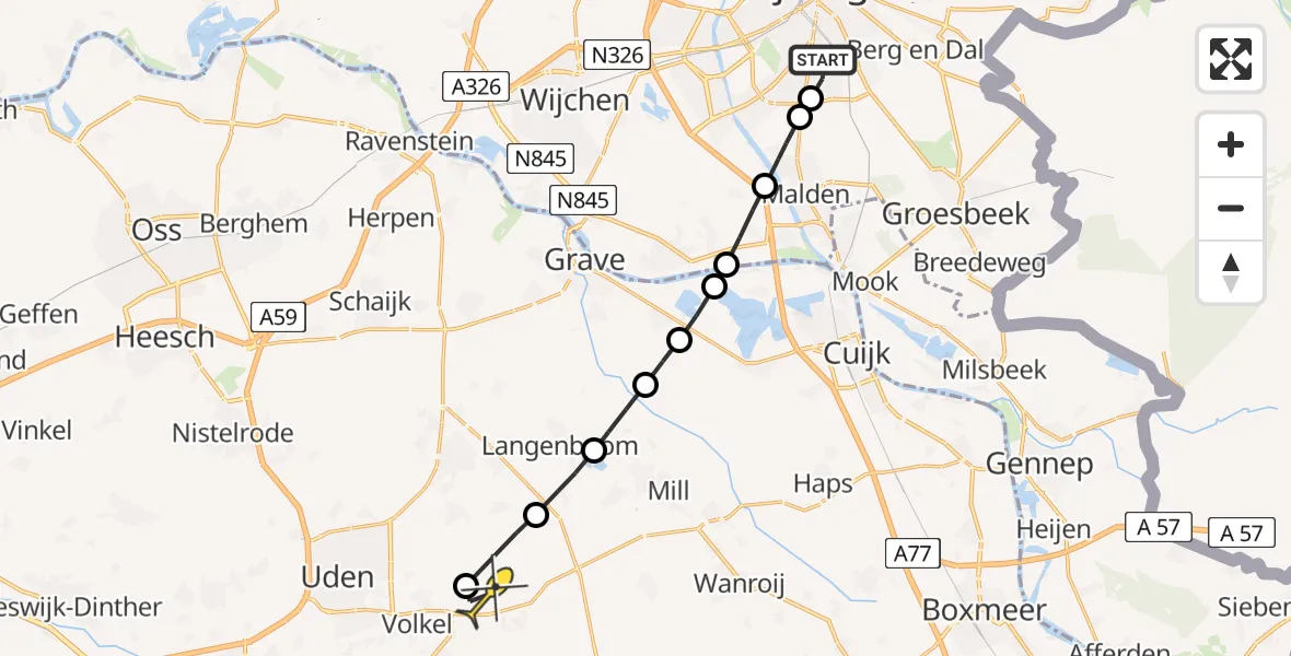 Routekaart van de vlucht: Lifeliner 3 naar Vliegbasis Volkel, Houtlaan