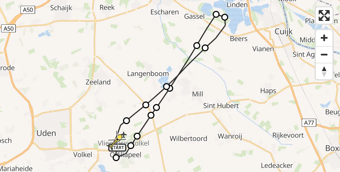 Routekaart van de vlucht: Lifeliner 3 naar Vliegbasis Volkel, Beukenlaan