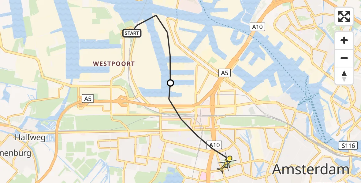 Routekaart van de vlucht: Lifeliner 1 naar Amsterdam, Hemweg