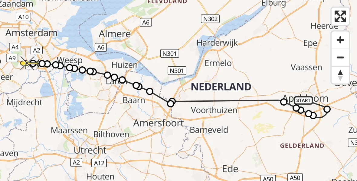 Routekaart van de vlucht: Politieheli naar Amstelveen, Laan van de Mensenrechten