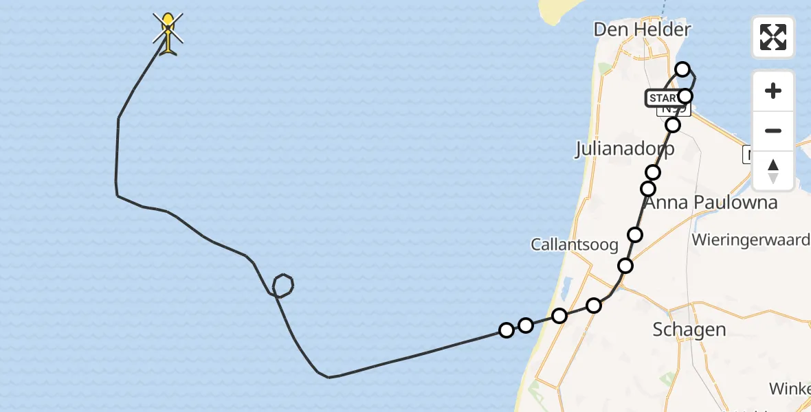 Routekaart van de vlucht: Kustwachthelikopter naar Oostoeverweg