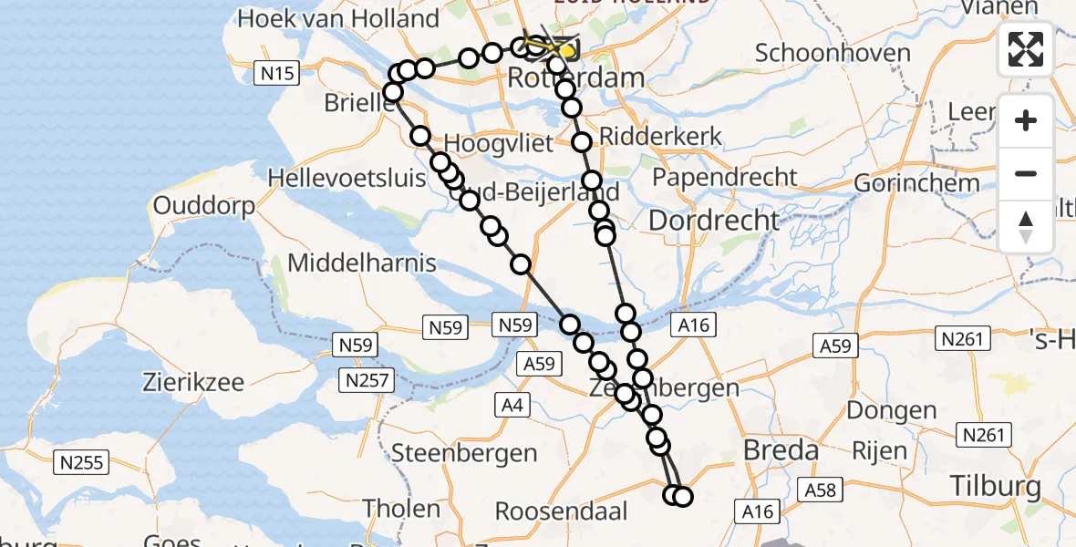 Routekaart van de vlucht: Lifeliner 2 naar Rotterdam The Hague Airport, Zestienhoven