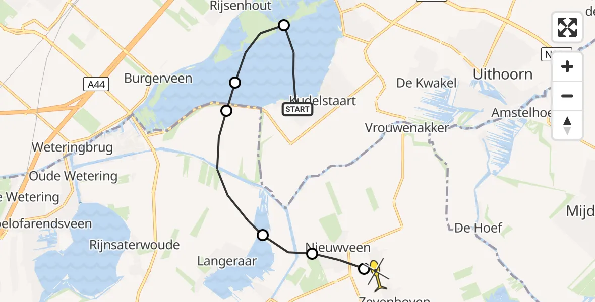 Routekaart van de vlucht: Lifeliner 1 naar Zevenhoven, Westeinderplassen