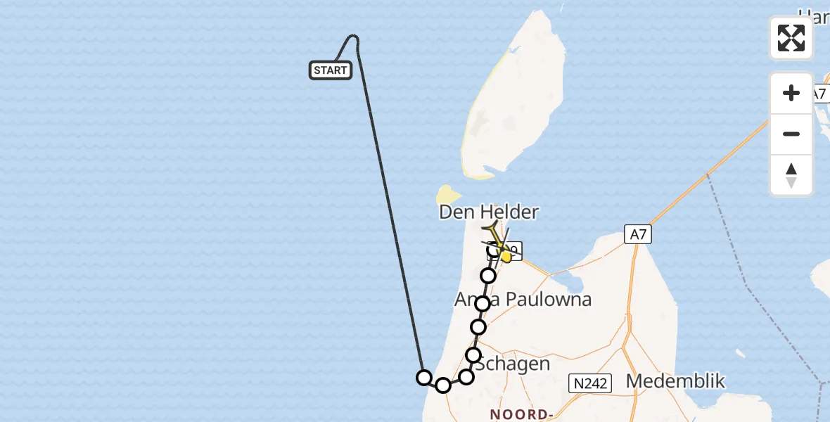 Routekaart van de vlucht: Kustwachthelikopter naar Vliegveld De Kooy, Luchthavenweg