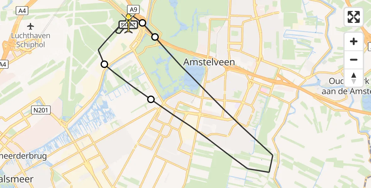 Routekaart van de vlucht: Politieheli naar Schiphol, Aalsmeer