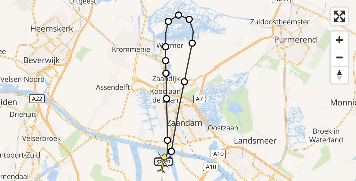 Routekaart van de vlucht: Lifeliner 1 naar Amsterdam Heliport, Kanaalkade