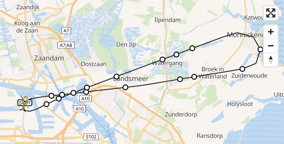 Routekaart van de vlucht: Lifeliner 1 naar Amsterdam Heliport, Hemweg