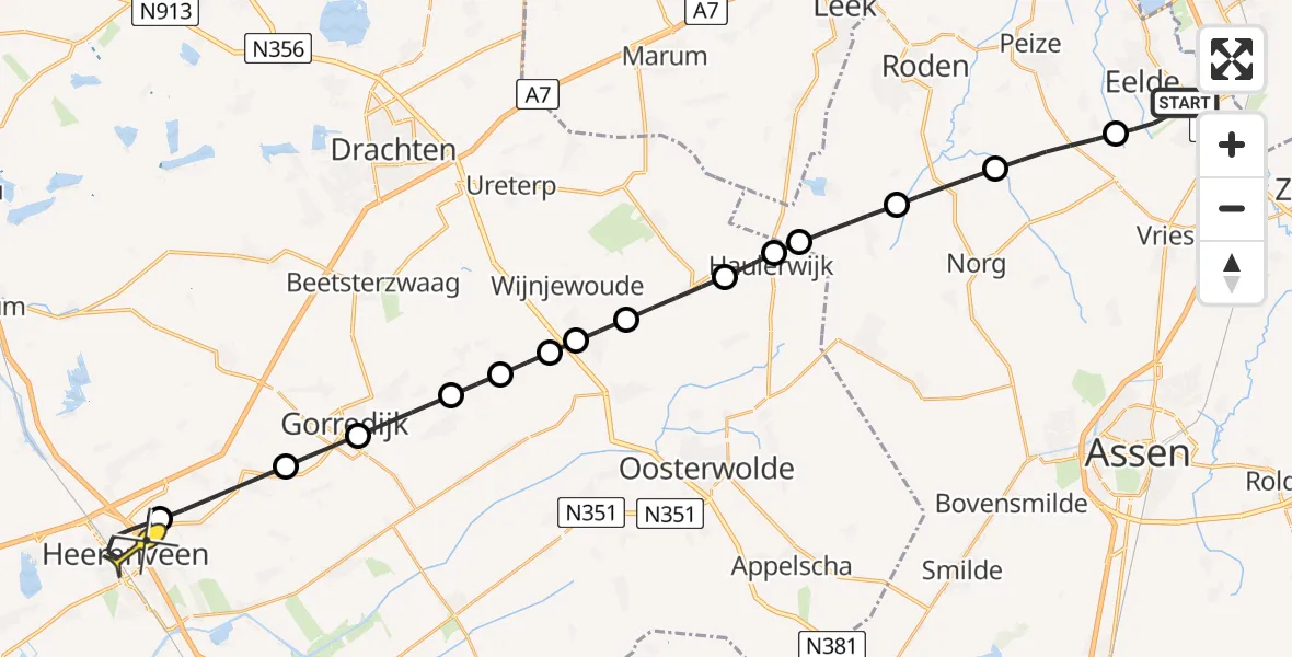 Routekaart van de vlucht: Lifeliner 4 naar Heerenveen, Lugtenbergerweg