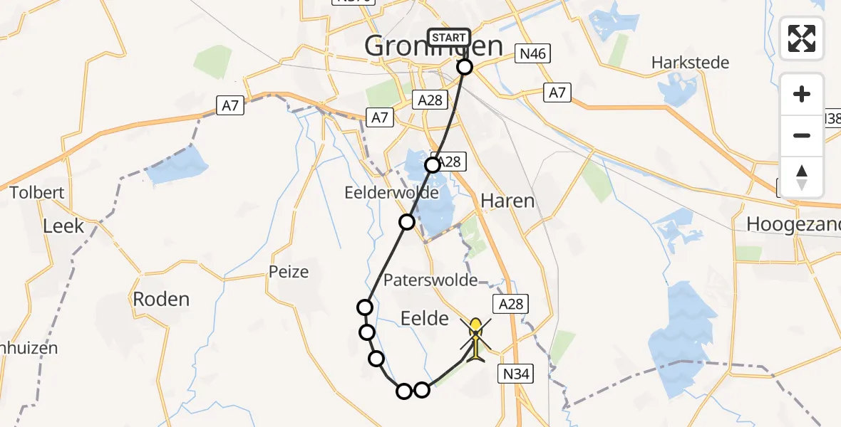 Routekaart van de vlucht: Lifeliner 4 naar Groningen Airport Eelde, Barkmolenstraat