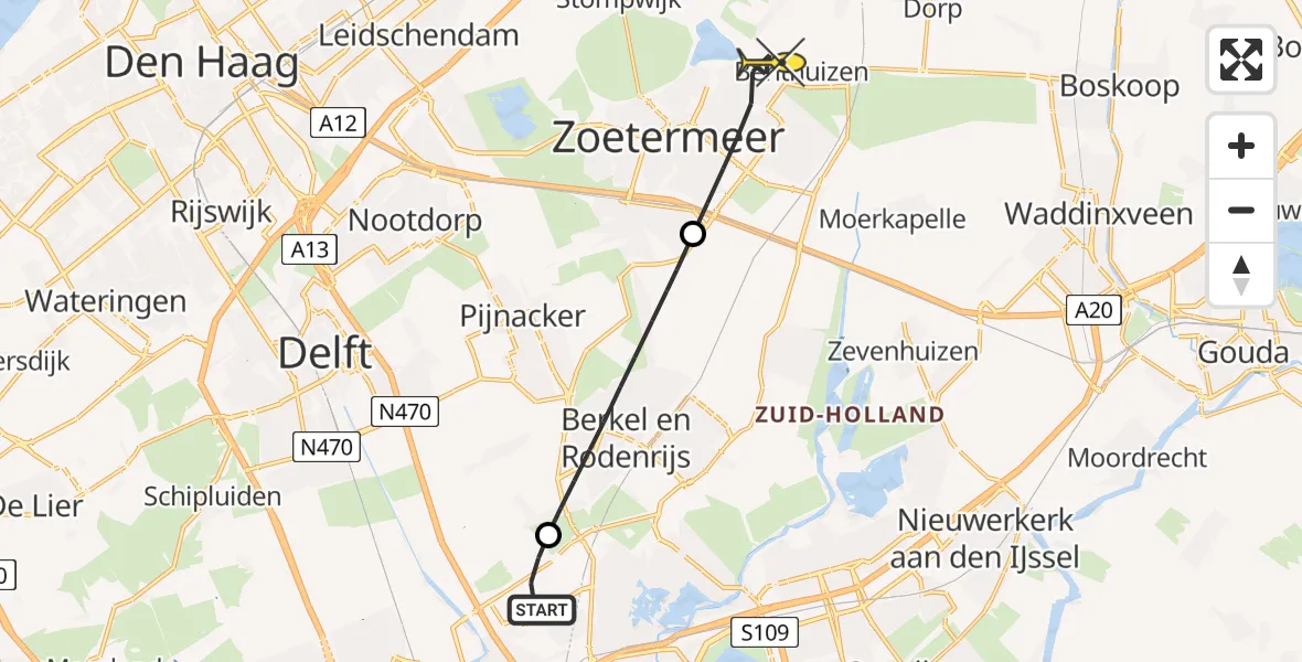 Routekaart van de vlucht: Lifeliner 2 naar Zoetermeer, Bolstraschans