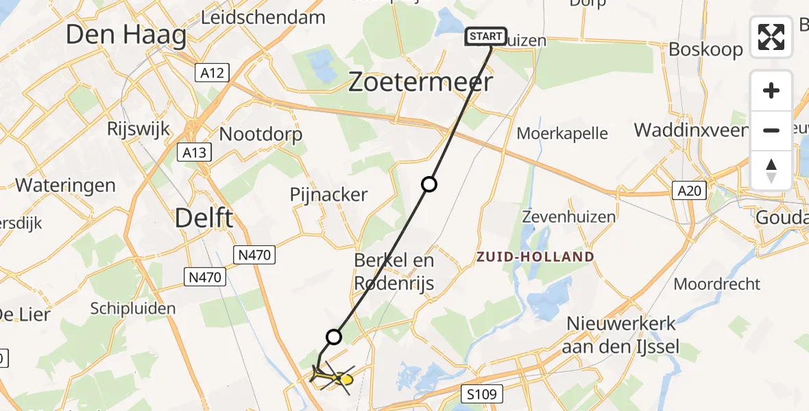 Routekaart van de vlucht: Lifeliner 2 naar Rotterdam The Hague Airport, Hofwegenstraat