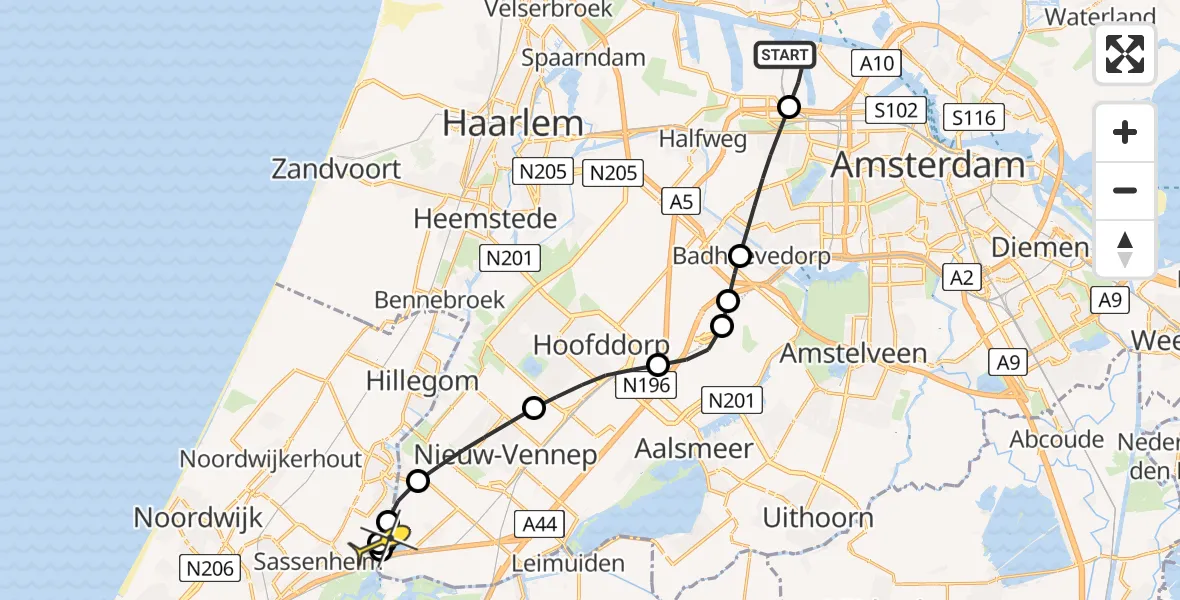 Routekaart van de vlucht: Lifeliner 1 naar Lisserbroek, Westhaven