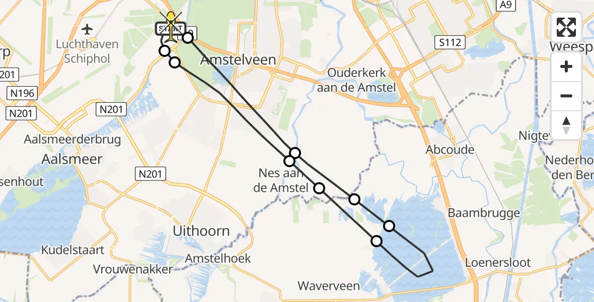 Routekaart van de vlucht: Politieheli naar Schiphol, Schipholweg