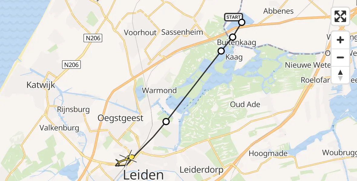 Routekaart van de vlucht: Lifeliner 1 naar Leiden, Lisserdijk