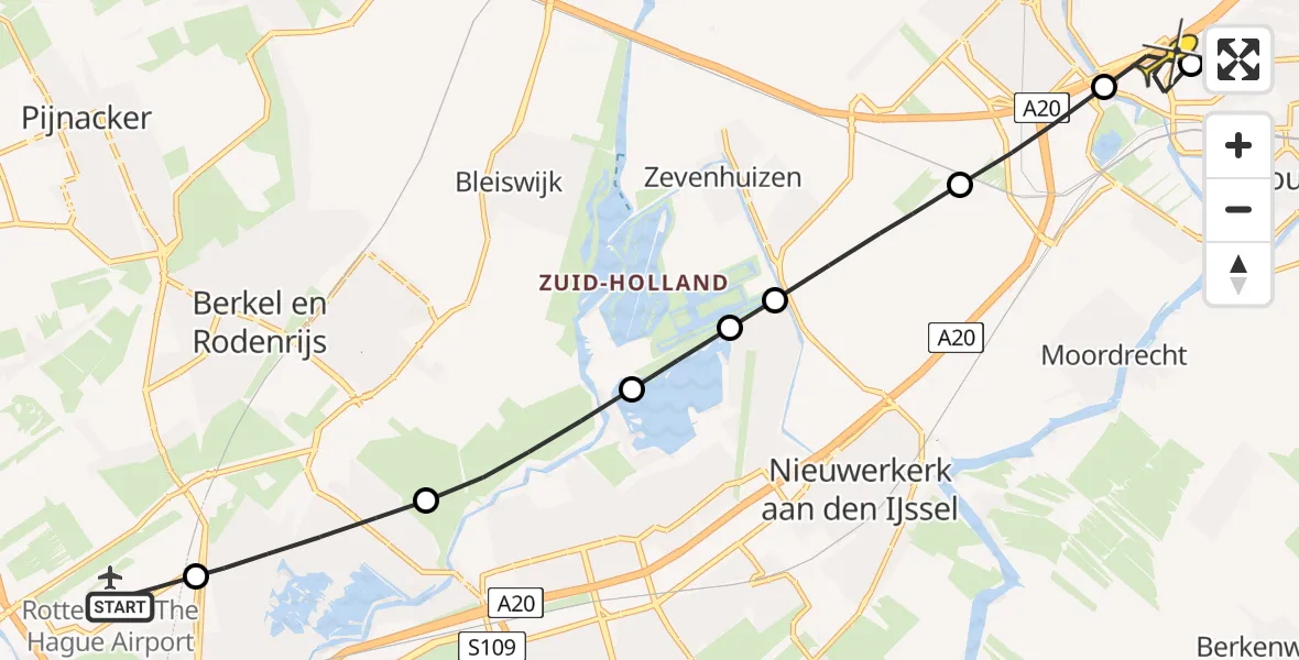 Routekaart van de vlucht: Lifeliner 2 naar Gouda, Fairoaksbaan