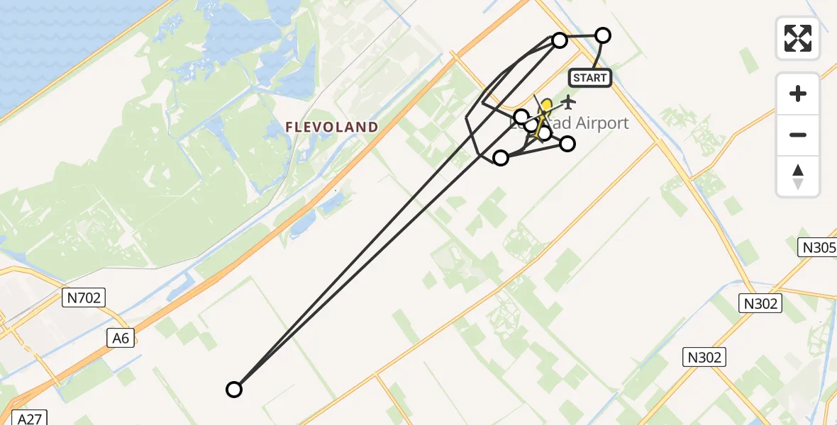 Routekaart van de vlucht: Ambulanceheli naar Lelystad Airport, Vlotgrasweg