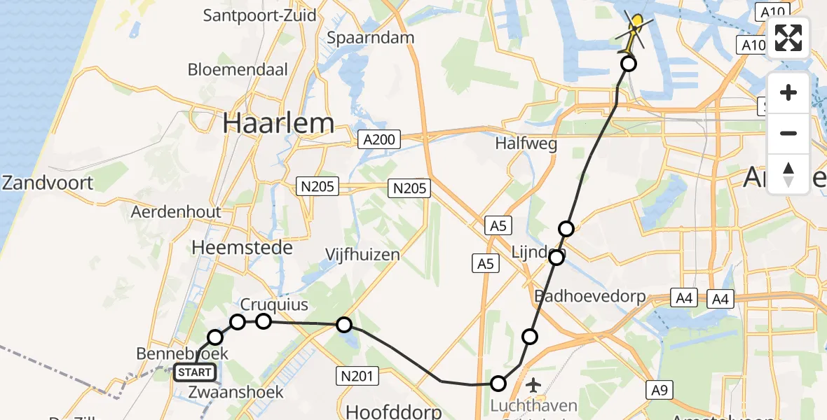 Routekaart van de vlucht: Lifeliner 1 naar Amsterdam Heliport, Fazantenlaan