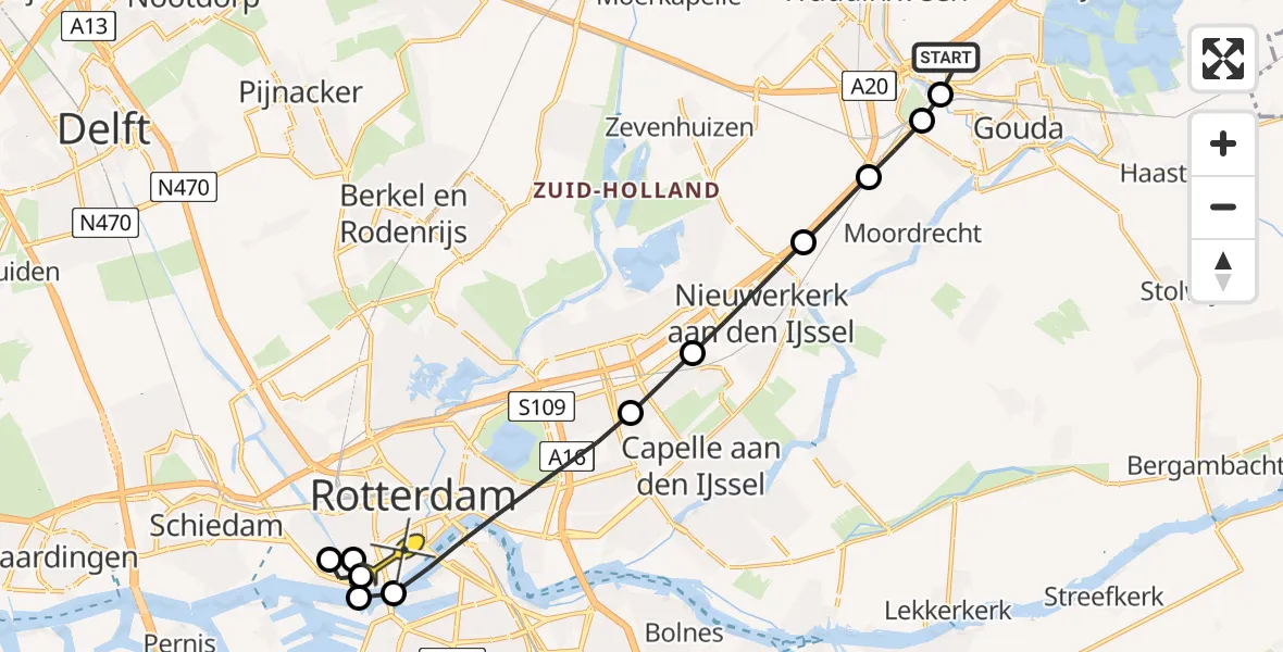 Routekaart van de vlucht: Lifeliner 2 naar Erasmus MC, Nieuwe Gouwe O.Z.