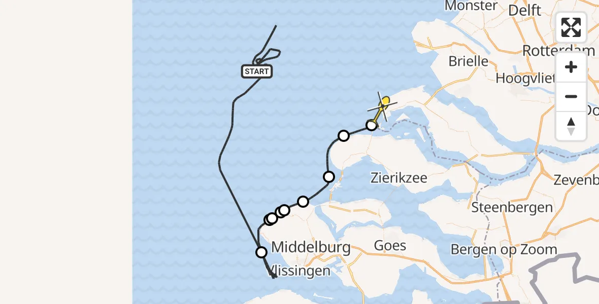 Routekaart van de vlucht: Politiehelikopter naar Ouddorp, Westeinde