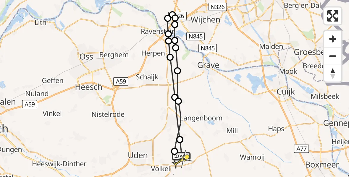 Routekaart van de vlucht: Lifeliner 3 naar Vliegbasis Volkel, Millsebaan