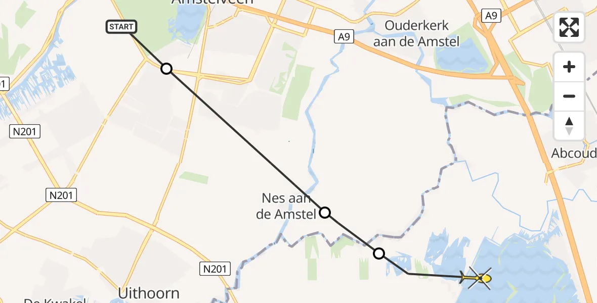 Routekaart van de vlucht: Politiehelikopter naar Vinkeveen, Noorddammerweg
