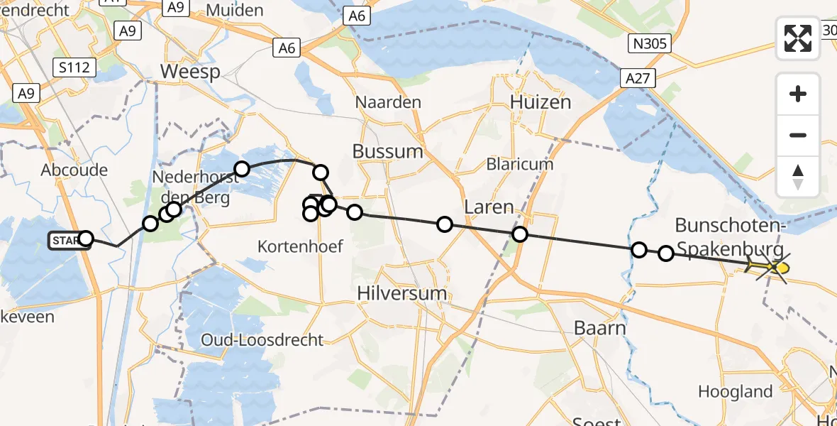 Routekaart van de vlucht: Politieheli naar Bunschoten-Spakenburg, Wethouder van Oostveenstraat