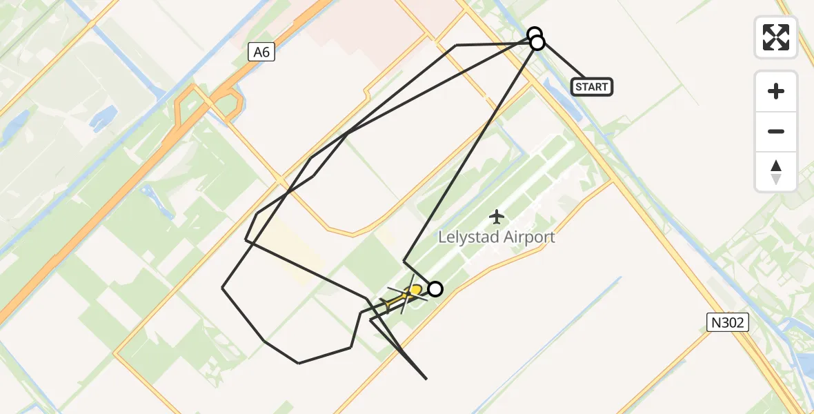 Routekaart van de vlucht: Ambulancehelikopter naar Lelystad, Charles Lindberghlaan