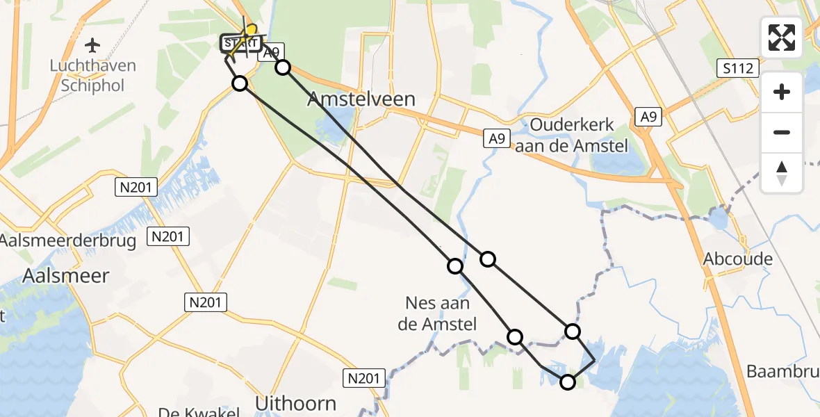 Routekaart van de vlucht: Politieheli naar Schiphol, Nieuwe Meerlaan