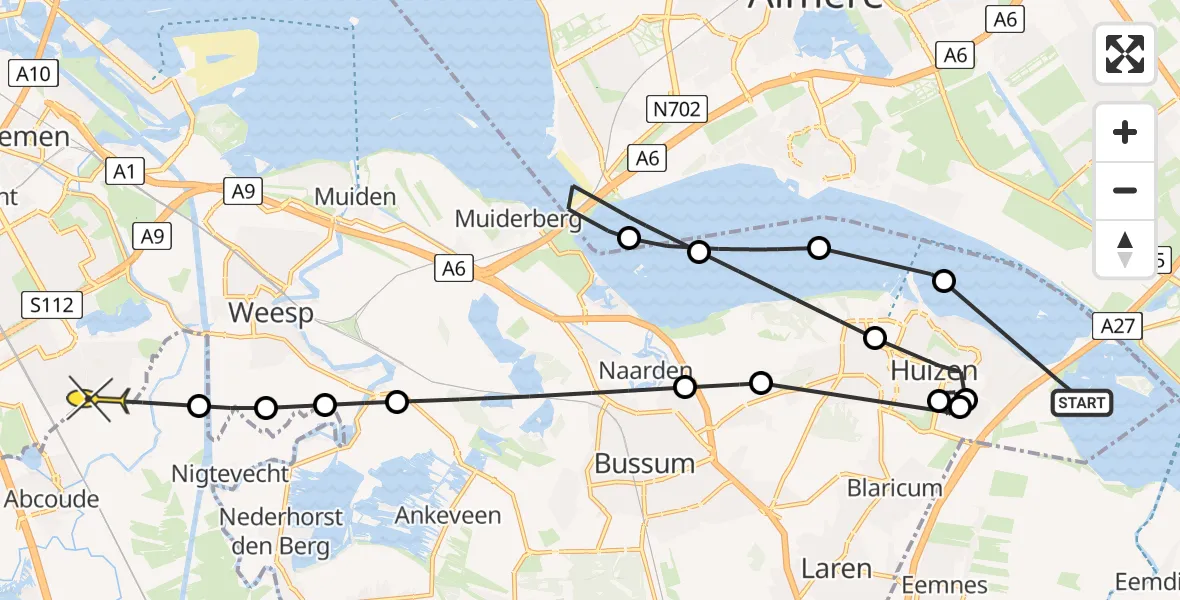 Routekaart van de vlucht: Politieheli naar Abcoude, Labradorstroom