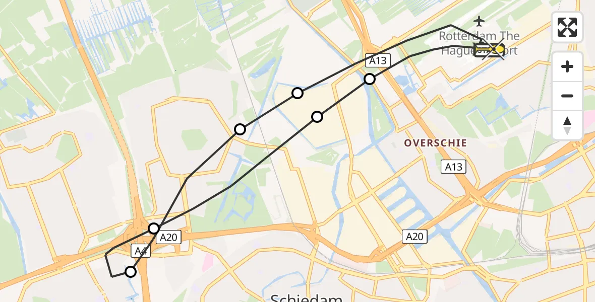 Routekaart van de vlucht: Lifeliner 2 naar Rotterdam The Hague Airport, Brandenburgbaan