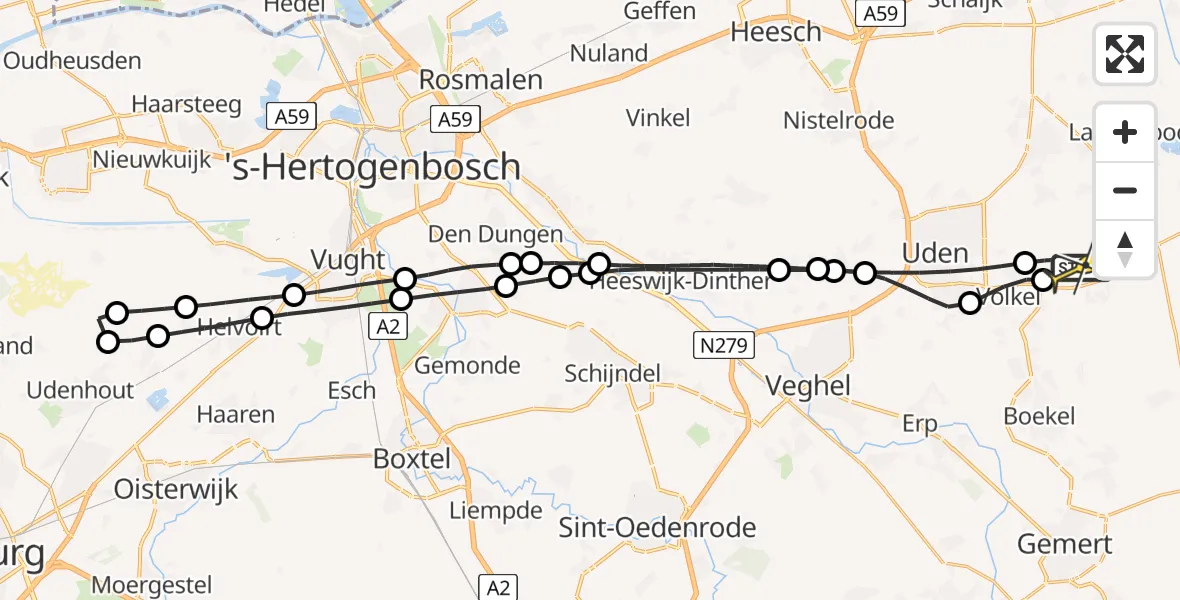 Routekaart van de vlucht: Lifeliner 3 naar Vliegbasis Volkel, Zeelandsedijk