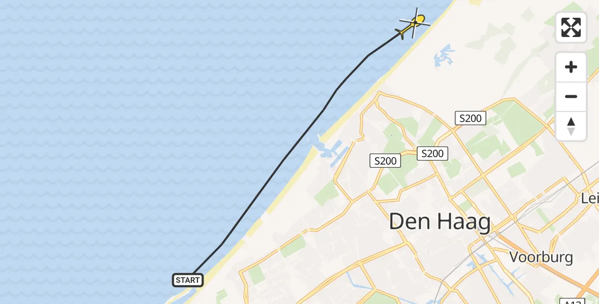 Routekaart van de vlucht: Politiehelikopter naar Wassenaar, Zuiderstrand