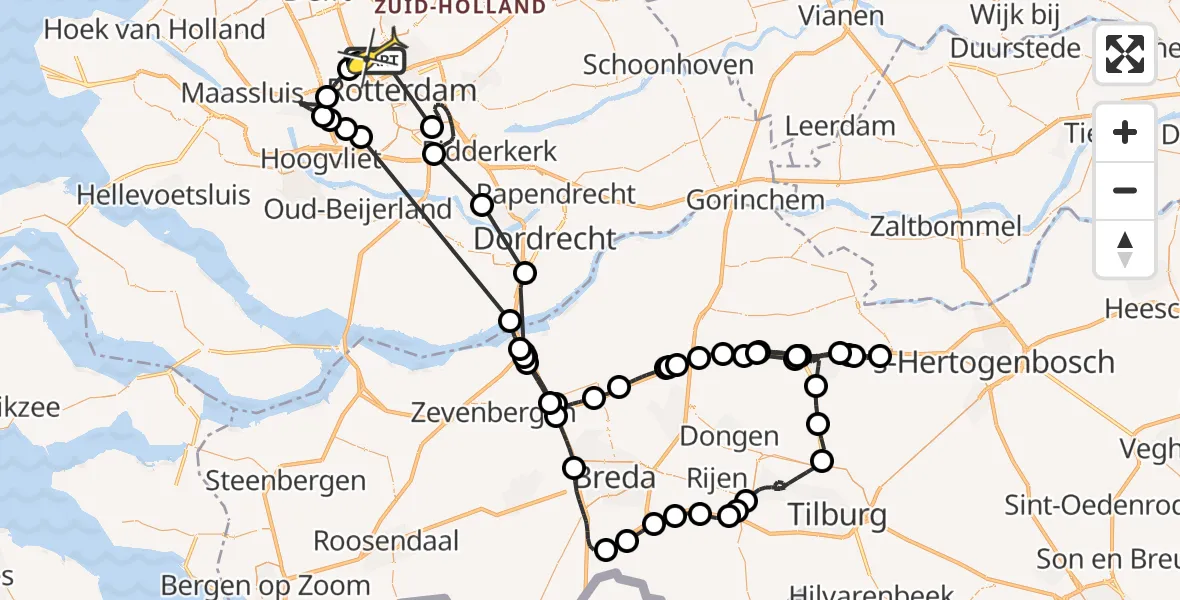 Routekaart van de vlucht: Politieheli naar Rotterdam The Hague Airport, Van der Duijn van Maasdamweg