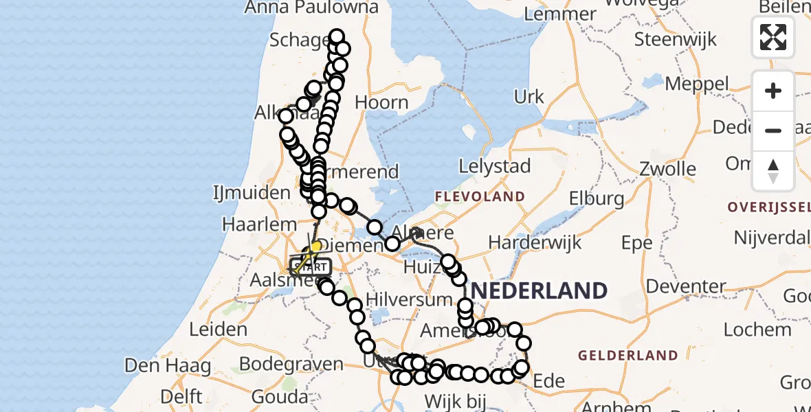 Routekaart van de vlucht: Politiehelikopter naar Schiphol, Catharina van Renneslaan