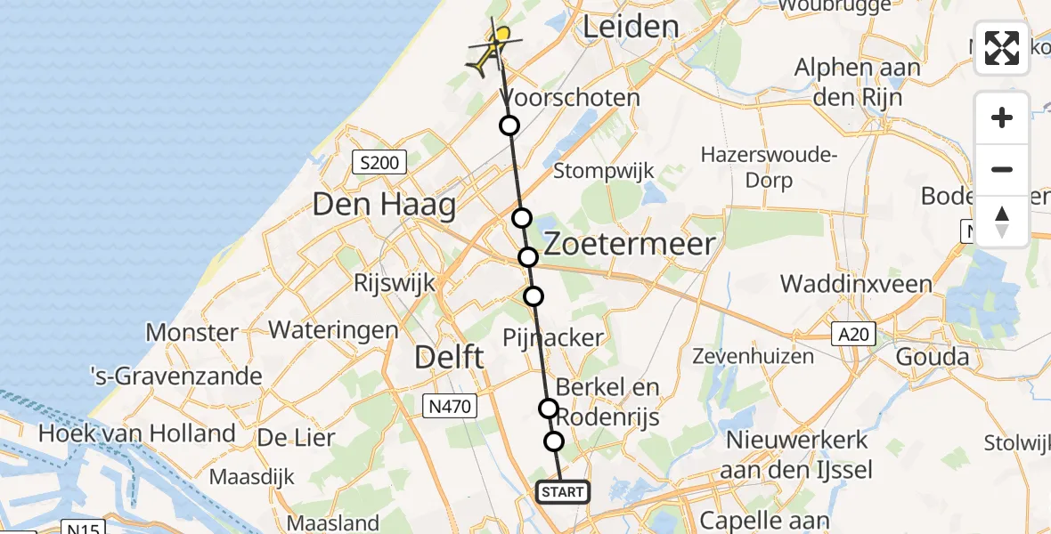 Routekaart van de vlucht: Lifeliner 2 naar Wassenaar, Oude Bovendijk