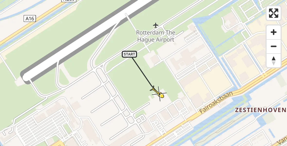 Routekaart van de vlucht: Politiehelikopter naar Rotterdam The Hague Airport, Fairoaksbaan