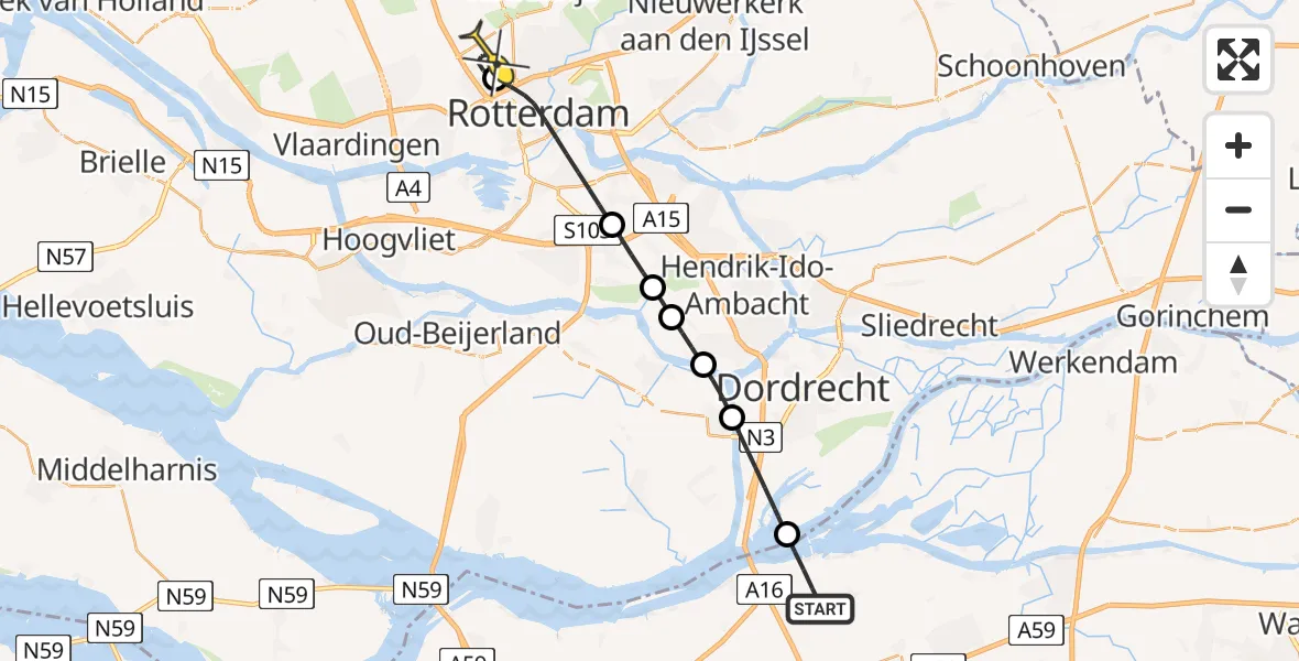 Routekaart van de vlucht: Lifeliner 2 naar Rotterdam The Hague Airport, Keizersdijk