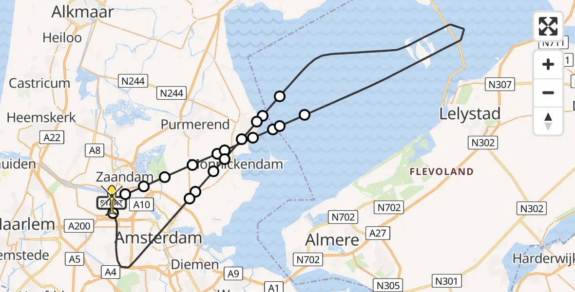 Routekaart van de vlucht: Lifeliner 1 naar Amsterdam Heliport, Hornweg