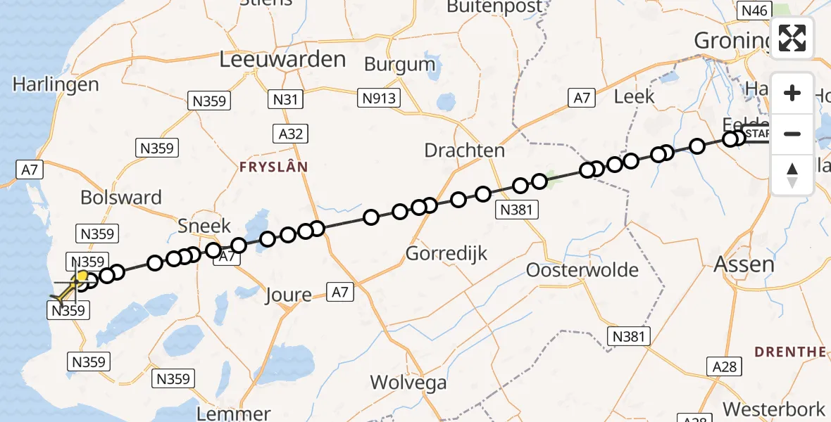 Routekaart van de vlucht: Lifeliner 4 naar Workum, Lugtenbergerweg