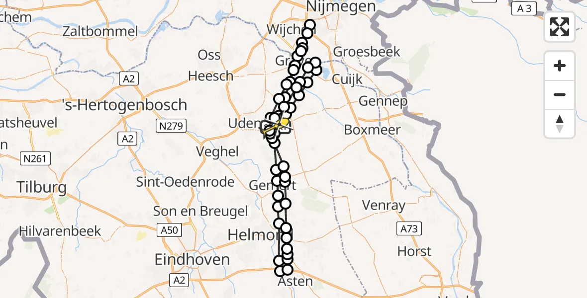 Routekaart van de vlucht: Lifeliner 3 naar Vliegbasis Volkel, Zeelandsedijk